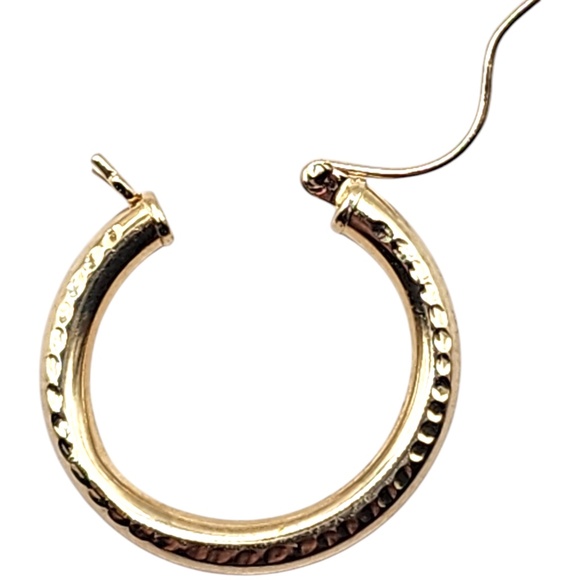 14 Karat Yellow Gold Textured Hoop Earrings #20479 - Picture 5 of 7